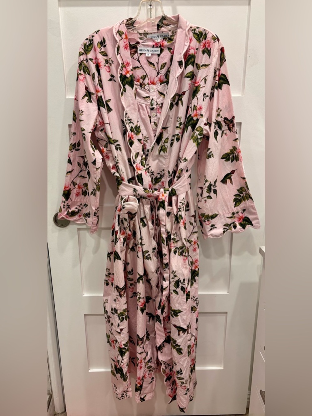 Heidi Carey Pink Hummingbird Floral Robe and Matching Nightgown 100% Cotton